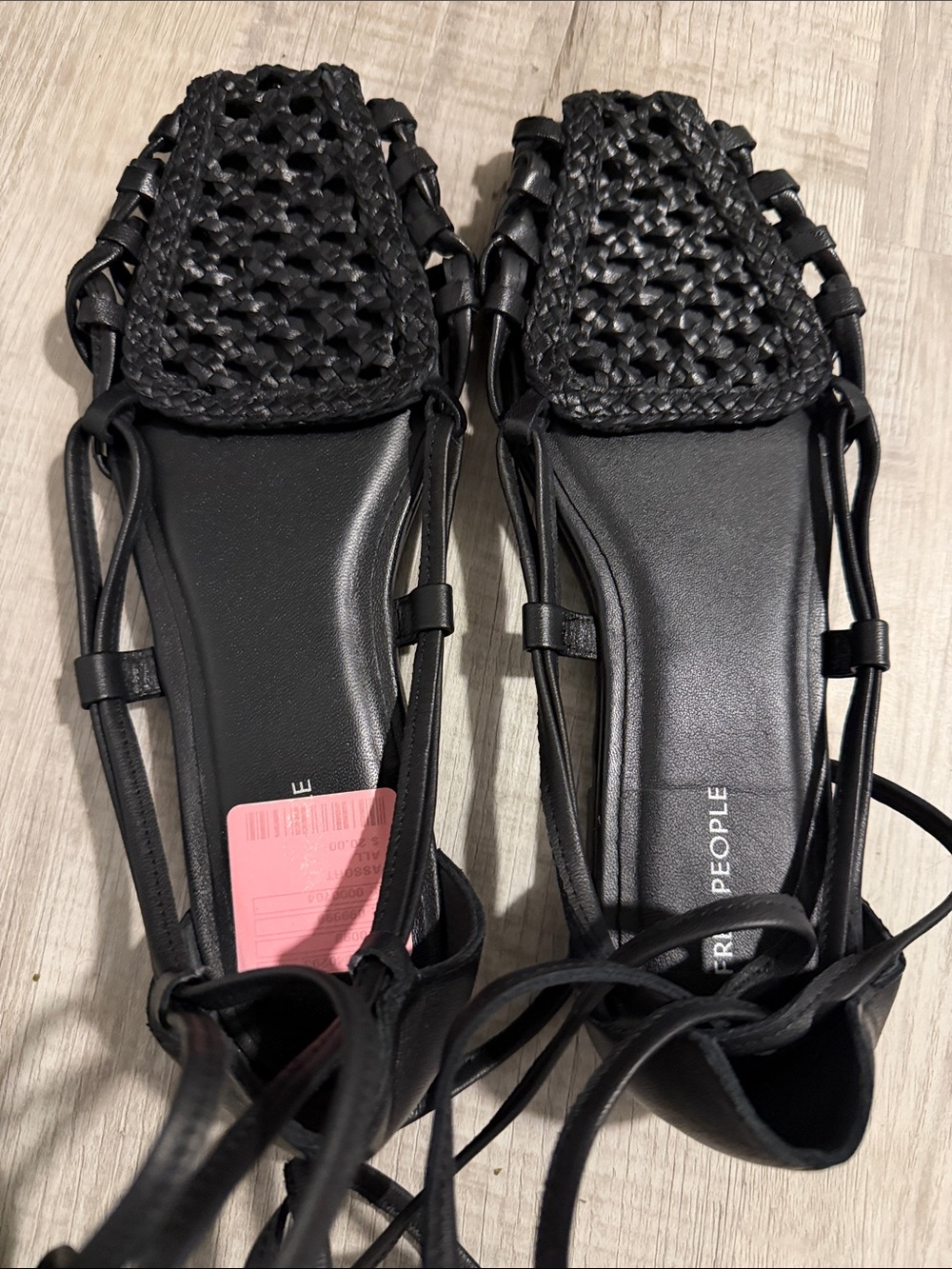 Free People Black Woven Lace-Up Flats